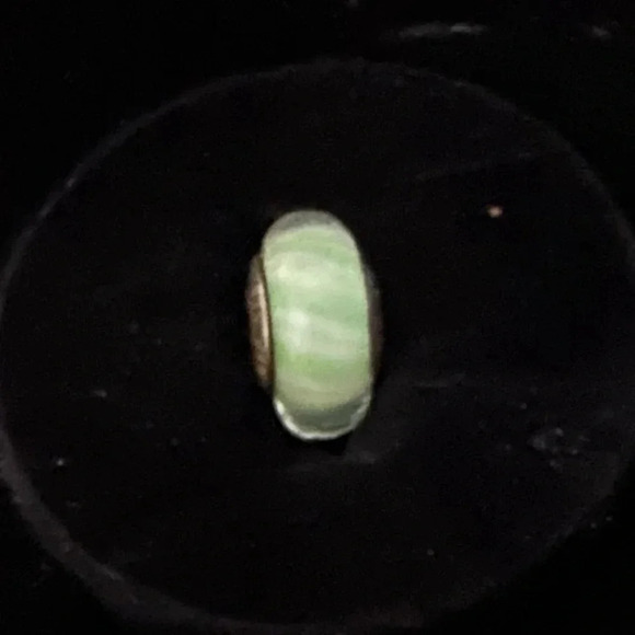 Retired Authentic Pandora Green Candy Striper Murano Glass Bead Charm - Picture 3 of 6